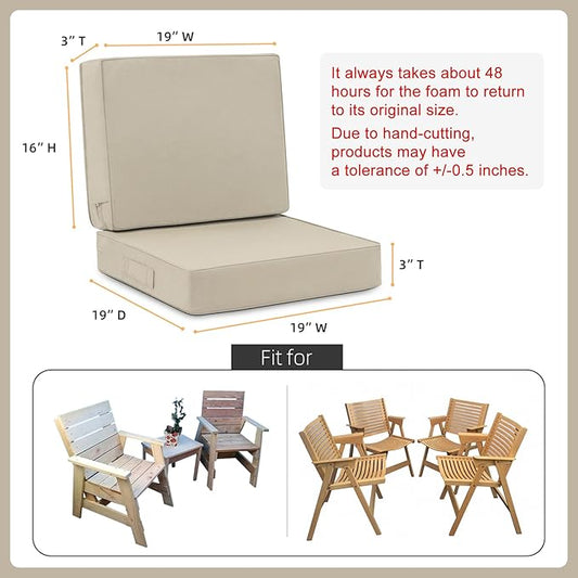 Favoyard Deep Seat Patio Cushion Set 19 x 19 Inch Waterproof Outdoor Chair Cushions for Patio Furniture with Fade Resistant and Removable Cover with Handle & Adjustable Straps for Patio, Yard, Garden