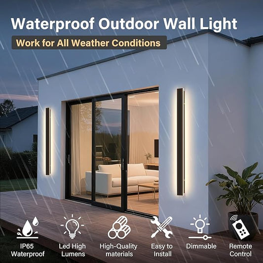 Modern Linear Outdoor Wall Light – 39.4" LED Dimmable IP65 Waterproof with Remote 3000K-6000K Long Wall Lights Fixture Porch Lights Exterior Lighting Fixture for Entrance, Hallway, Patio