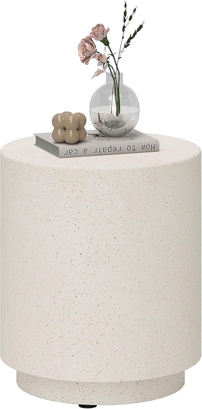 HOMCOM Round Side Table, Lightweight Accent Table with Concrete Finish, End Table with 4 Adjustable Feet for Indoor, Outdoor, Light Yellow