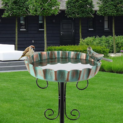 Metal Outdoor Bird Bath,11.6 Inch Standing Birdbath & Birdfeeder for Outside with 4 Prongs Base Stake,Garden Bird Baths for Yard Lawn Decor