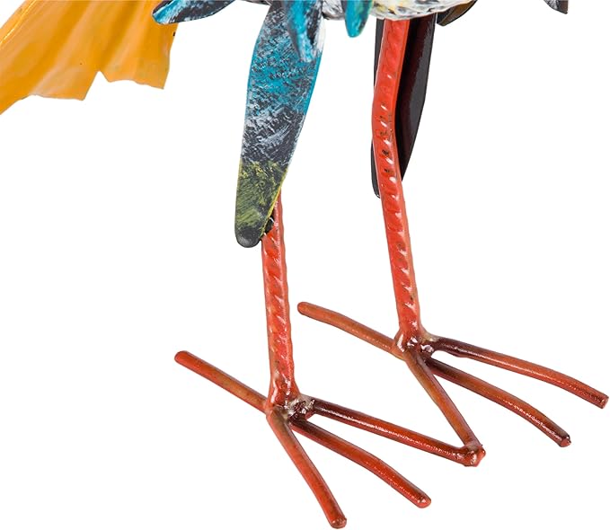 Alpine Corporation 11" Tall Outdoor Metal Wide-Eyed Bird Standing Yard Statue Decoration, Multicolor