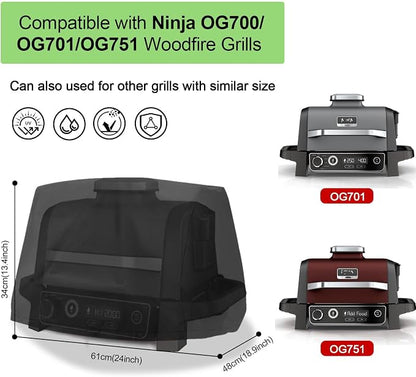 Cover for Ninja Woodfire Grill, Waterproof Outdoor Cover for Ninja Woodfire Smoker OG700 Series, 420D Oxford Sturdy Weather Resistant Grill Accessories XSKCOVER