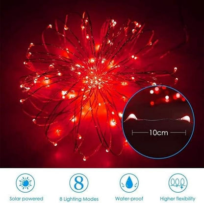 YEGUO 4 Pack Red Solar Fairy Lights, Each 33ft 100 LED Christmas Lights Outdoor Waterproof, 8 Modes Sliver Wire Solar String Lights