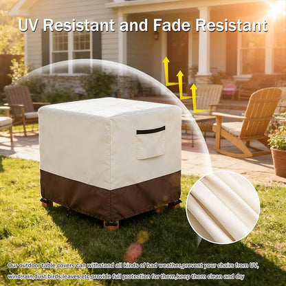 Waterproof Patio Ottoman Cover, Heavy Duty Square Outdoor Side Table Furniture Covers Size 22L x 22W x 18H inch (Beige)