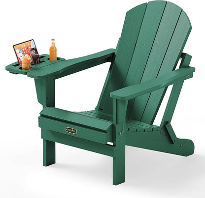 SERWALL Folding Adirondack Chair, Outdoor Adirondack Chairs with 4 in 1 Cup Holder, Weather Resistant Plastic Patio Chair for Garden, Backyard, Deck, Lawn, Fire Pit- Green