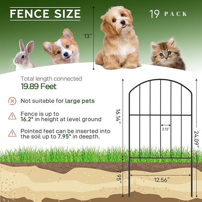 Goovilla Garden Fence, Total 20ft(L) x 24in(H) Garden Fencing Animal Barrier, 19 Pcs Rustproof Metal Fence Panels, Black No Dig Fence, Decorative Garden Fences and Borders for Dogs, Flower Bed, Patio