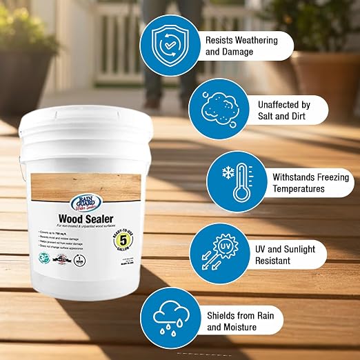 Rain Guard Wood Sealer 5 Gallon | Ready to Use | Protects Wood from Water Damage, Rotting, and Stains | Water Based Silane/Siloxane | Eco-Friendly | VOC-Free | Natural Finish