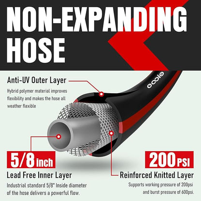 Heavy Duty Garden Hose 75ft, NON-EXPANDABLE Flexible Water Hose, Kink Resistant Lightweight Hybrid Hose, Leakproof Hose Male to Female Fittings