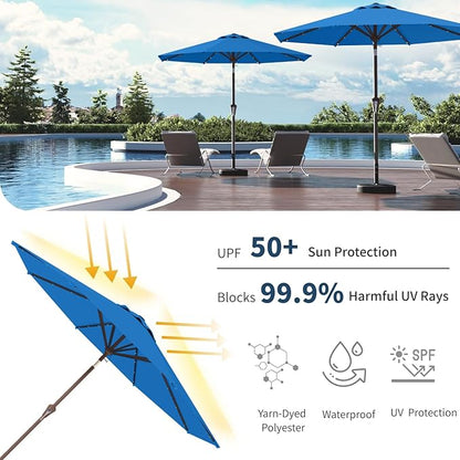 9FT Solar Umbrella 32 LED Lighted Patio Umbrella Table Market Umbrella w/Tilt and Crank, UV-Resistant Outdoor Umbrella for Pool, Garden, Deck, Royal Blue