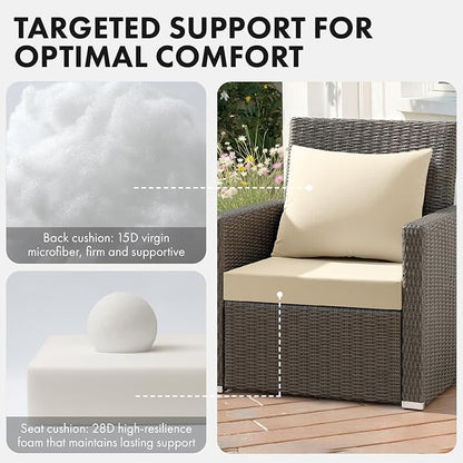 MIULEE Beige Outdoor Chair Cushion 24x24 Inch for Patio Furniture Linen Textured Waterproof & 3 Year Color Fastness Seat and Back Couch Cushion with Ties No Slip Design