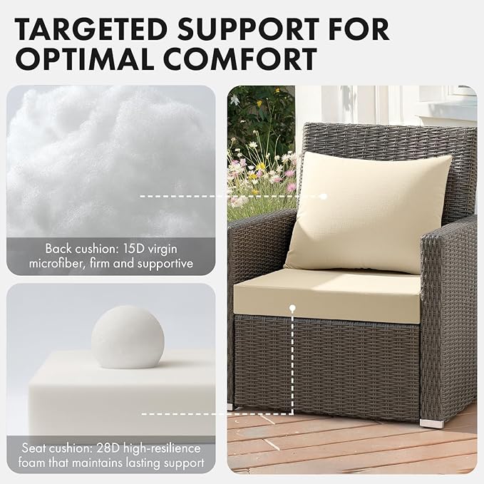 MIULEE Beige Outdoor Chair Cushion 22x22 Inch for Patio Furniture Linen Textured Waterproof & 3 Year Color Fastness Seat and Back Couch Cushion with Ties No Slip Design