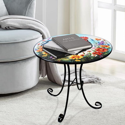 Outdoor Side Table, 18" Rooster Round Accent Table, Metal Indoor Small End Tables, Plant Stand Tables for Patio Yard Balcony Garden Bedside