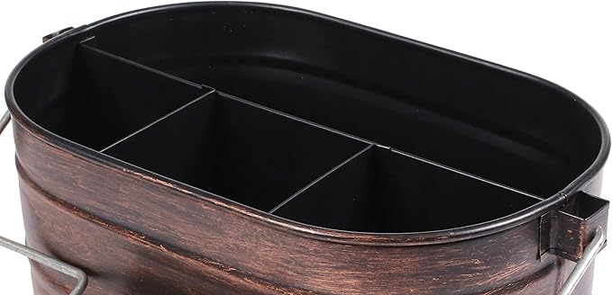 Galvanized Metal Caddy with 4 Compartments, Rustic Farmhouse Kitchen Indoor Outdoor Picnic Utensil Holder, Multipurpose Storage Bin, Metal Garden Planters - 12 Inch - Copper Antique