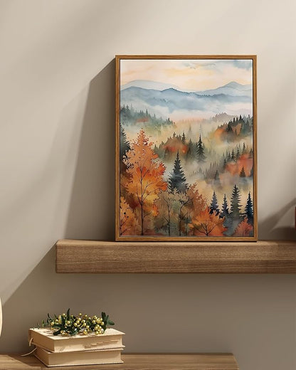 InSimSea Framed Canvas Prints Art Vintage Decor, Classical Retro Fall Forest Painting Autumn landscape Trees Canvas Prints Home Decor Office Farmhouse Bathroom, 12x16inch