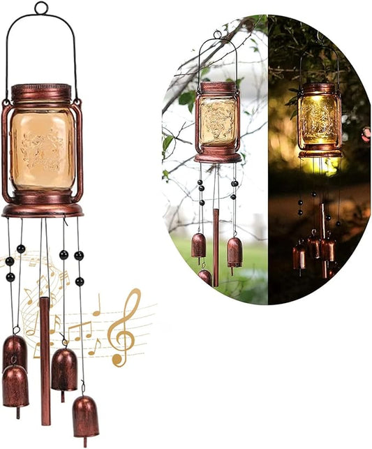 Solar Wind Chime for Outside,Solar Mason Jar Wind Chime, Outdoor Hanging Wind Chimes, for Mom Women Grandma,IP65 Waterproof Romantic Memorial Wind Chimes