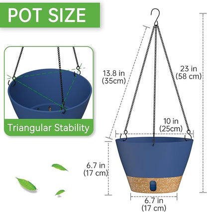 ZMTECH 2 Pack 10 Inch Hanging Planters for Indoor Plants, Modern Hanging Planter with Visible Water Level Window & Removable Tray, Decorative Plant Hanger Indoor for Home Garden