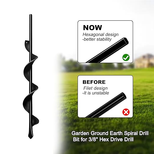 1.7"x15" Garden Auger Drill Bit for Planting Solid Shaft Bulb Auger, Heavy Duty Garden Spiral Drill Bit for Auger Post Hole Digger, 3/8” Hex Drive Drill