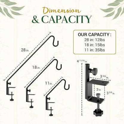 Idzo Deck Bird Feeder Hanger for Railing, 28inch Deck Hook for Bird Feeder Pole, Durable 3 Layers Powder Coated & Sturdy 1 Piece Solid Steel Construction for Hanging Decorations, 2 Pack