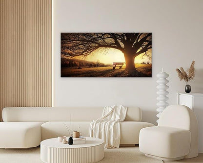 Muolunna BK4098 Wall Art Decor Canvas Print Picture Big Trees in Sunset 1 Panel Golden Sunset Forest Natural Landscape Painting Artwork for Living Room Bedroom Office Home Wall Decor