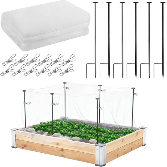 Metal Garden Netting Kit, 6 Pack 2.6ft Raised Garden Bed Net Support Stakes with 10´×13´ Fine Mesh Insect Netting 12pcs Clips Bird Barrier Screen Cover for Protect Plant Vegetable Row from Animals Bug