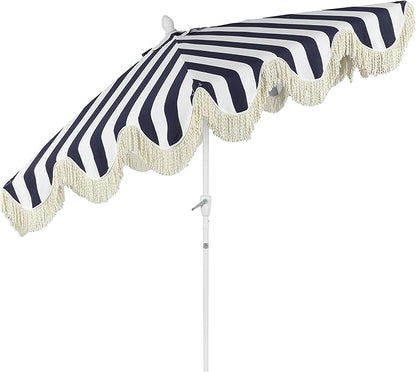 JONATHAN Y UMB1001 Collins 9 ft. Classic Cottage Tassel Market Patio Umbrella with Auto-Tilt, Crank, Wind Vent and UV Protection