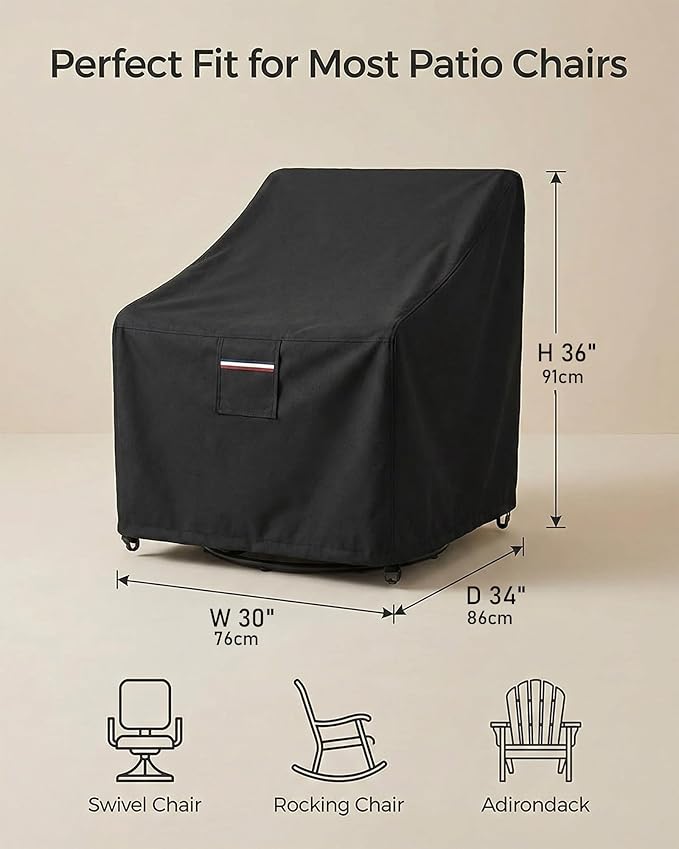 Waterproof Patio Chair Covers, 30W x 34D x 36H inches Heavy Duty Outdoor Furniture Protection Cover Weather Resistant 600D Oxford 2-Pack, Black