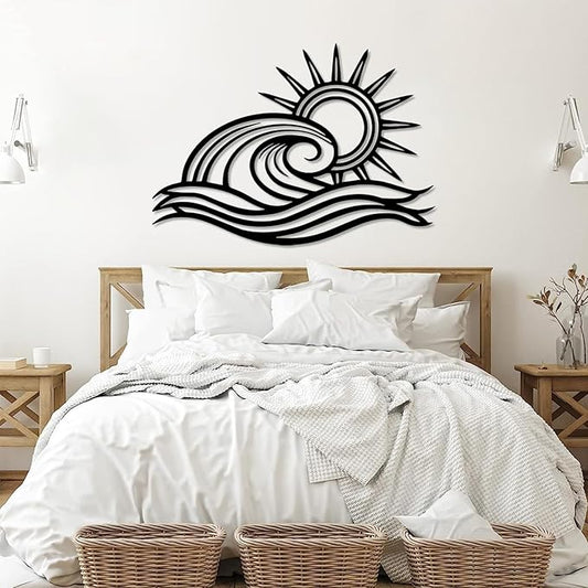 Sunrise Metal Wall Art, Sunrise Wall Decor Metal, Metal Wave Wall Art, Metal Sun Wall Decor Outdoor, Sunrise Sunset Metal Art Wall Decor, Wall Decor Living Room, Bathroom Wall Decor (41"x29"/105x75cm, White)
