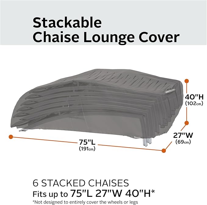 Classic Accessories Ravenna Water-Resistant Stackable 75 x 27 x 40 Inch Chaise Lounge Cover, Chaise Lounge Covers Outdoor