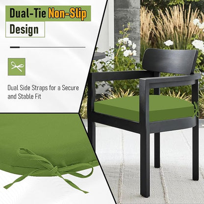 Basic Beyond Outdoor Chair Cushions Set of 4, Outdoor Cushions for Patio Furniture, Water Resistant Patio Chair Cushions with 2 Ties, 17x16x2, Grass Green