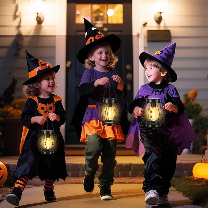 Solar Lanterns Outdoor 2 Pack, Metal Solar Hanging Lanterns with Hook - Outdoor Hanging Lantern Lights Waterproof, Bright Warm Lantern Decor for Outside Garden Yard Patio Pathway