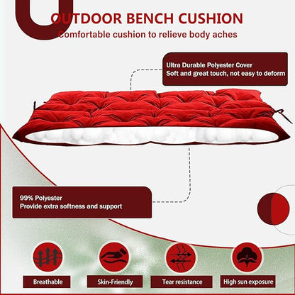 2/3 Seater Swing Replacement Cushion, Waterproof Porch Swing Cushions with Backrest, Thickened Bench Cushions for Outdoor Furniture, for Outdoor Patio Swing (Red, 47 * 40 in)