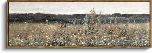 InSimSea Extra Large Framed Vintage Wall Art, Living Room Country Farmhouse Decor, Flower Meadow Landscape Paintings, Canvas Prints, Retro Scenery Long Pictures for Bedroom Above of Bed,12x36inch