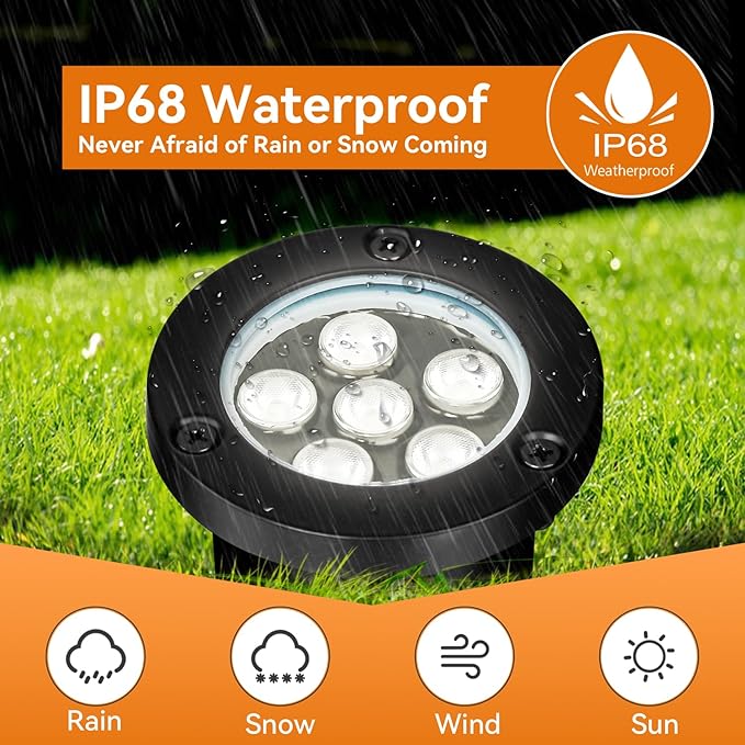 6W LED Landscape Lights, 110V 120V Well Lights IP68 Waterproof 5500k Cool White Outdoor In-Ground Lights for Yard, Garden Patio, Pathway,8 Pack