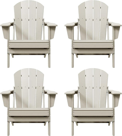 Westin Outdoors Laguna WO Home Furniture Adirondack Chair 4 PC Set Classic Outdoor Patio Folding Chair for Bon Fire Pit Lawn Backyard Beach Plastic Weather-Resistant (Sand)