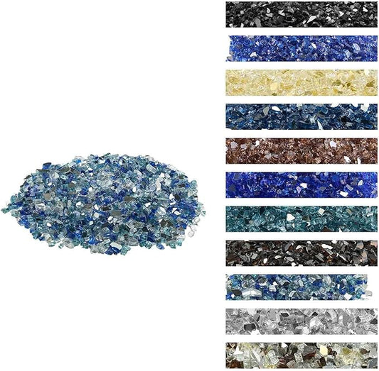 VEVOR Fire Glass, 10 LBS / 4.5 KG Fireplace Rocks, 1/2-Inch / 12.7 mm Reflective Firepit Glass Rock, High Luster & Smokeless Stone Landscaping for Fire Pit Table, Cobalt Blue + Aqua Blue + Clear