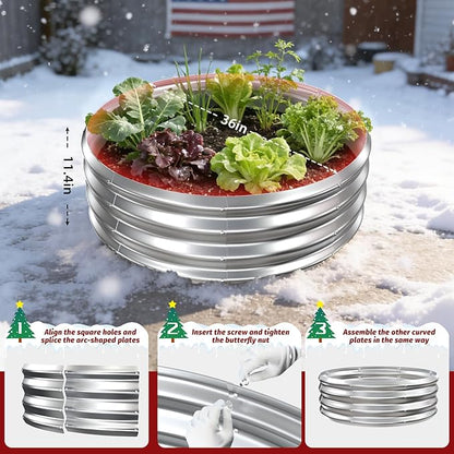12 Inch Tall Heavy-Duty Round Steel Rised Garden Bed – Wave-Shaped Design Galvanized Metal Planter Box for Vegetables Flowers Succulent at Patio/Garden Outdoor (Silver, 36" Diameter)