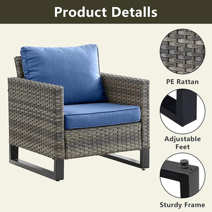 Rilyson Wicker Outdoor Patio Chairs Set of 2-2 Piece Rattan Chairs with Waterproof Wicker,Comfortable Cushions and Sturdy Metal Frame for Outside Porch Deck Backyard(Mixed Grey/Blue)