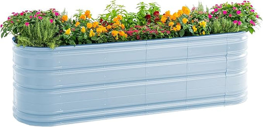 Vego garden 32" Tall 9 in 1 Novel Metal Raised Garden Bed Kits Modular Planter Beds for Vegetables Flowers, Sky Blue