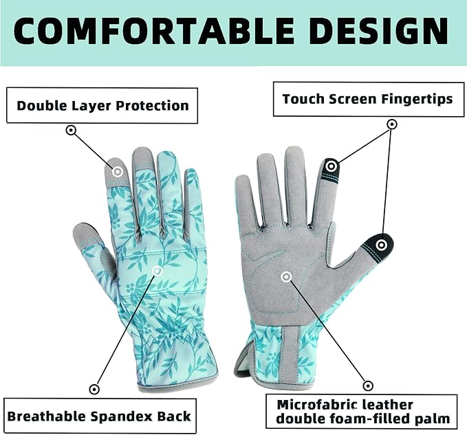 Gardening Gloves for Women Thorn Proof Garden Gloves, Leather Womens Garden Gloves Puncture Resistant, Touch Screen Working Gloves for Digging,Weeding,Planting Medium