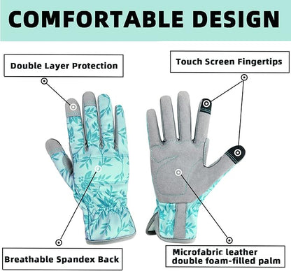 Gardening Gloves for Women Thorn Proof Garden Gloves, Leather Womens Garden Gloves Puncture Resistant, Touch Screen Working Gloves for Digging,Weeding,Planting Medium