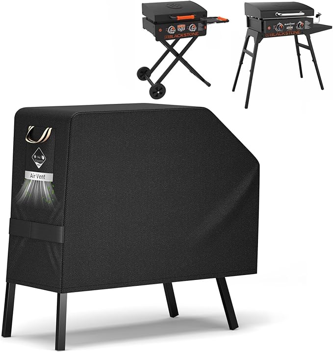 PasWith Griddle Cover for Blackstone 22 inch with Hood & Stand[Upgrade 1000D Heavy Duty Fabric]Waterproof UV & Fade Resistant Griddle Cover for Blackstone 17 and 22 inch Grill with Straps & Air Vents