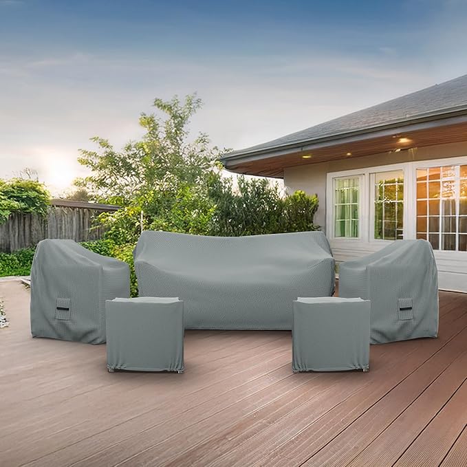 Covers & All Patio Furniture Cover Set, 5 Piece Outdoor Furniture Covers, Water-Repellent UV & Weather-Resistant Covers for Sofa, Chairs & Ottomans with Elastic Tie-Downs & Padded Handles