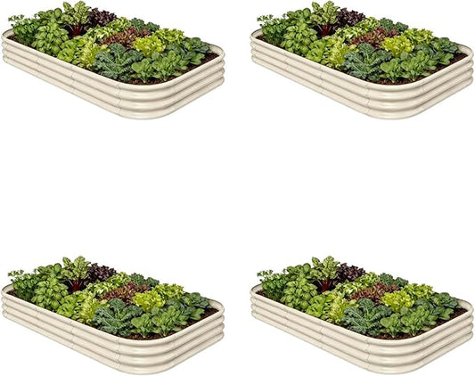 4-Pack Galvanized Raised Garden Bed 8x4x1 | 10x2x1 ft, 12" Tall Metal Planter Box for Outdoor Plants, Modular Raised Flower Bed Rust Resistant Coating, Long Planter for Vegetable - Sand Beige