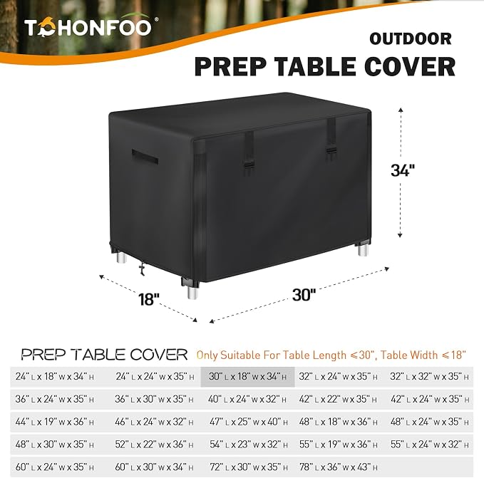 Outdoor Prep Table Cover with Split Zipper, Waterproof Patio Stainless Steel Metal BBQ Table Cover, Suitable for Outdoor Dining Table, Grill Table, BBQ Grill Cart, 30"L x 18"W x 34"H