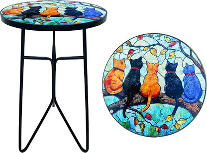 12 Inch Folding Outdoor Side Tea Table,Five Kitties Small Accent Tables, Plant Tables Indoor,Garden or Living Room Decor Afternoon Tea Dinner Table, Simple Assembly Cast Iron Plant Stand