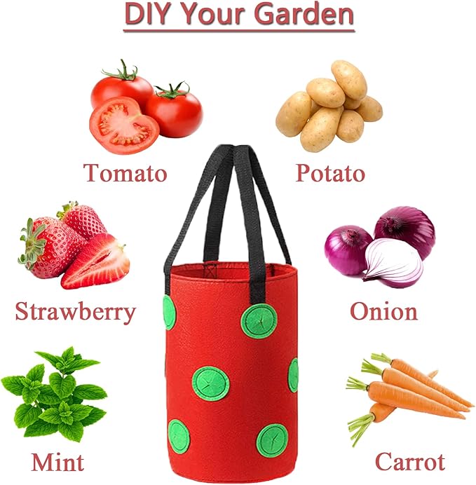 Miewslan 2 Packs Upside Down Planter, Garden Hanging Strawberry Tomato Grow Bag Potato Vegetable Planting Bag with Holes