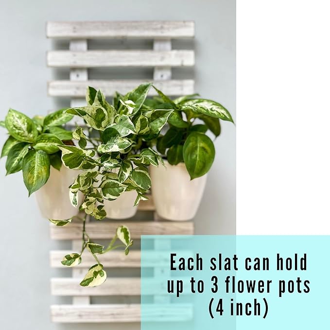 ShopLaLa Wooden Wall Hanging Planter - 2 Pack Wall Plants Holder for Flower Pot Indoor Outdoor Large Rustic White Wood Vertical Herb Garden System Boho Countryside Theme Decor 47.2" (120cm)