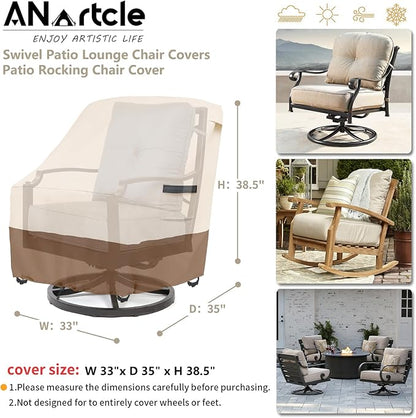 Outdoor Swivel Lounge Chair Cover 2 Pack,Waterproof Heavy Duty Lawn Patio Chair Covers,Patio Swivel Chair Covers for Outdoor Furniture (33 W x 35 D x 38.5 H inches)Beige&brown