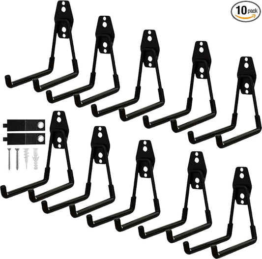 10 Pack Garage Hooks Heavy Duty with Anti-Slip Coating, Steel Utility Ladder Hooks for Hanging Garden Tools, Hoses, Ropes, Bikes and More (5.3in)