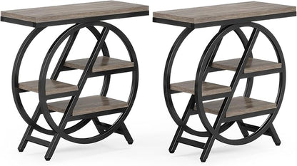 Tribesigns End Table for Living Room, 3-Tier Narrow Side Table with Storage, Wood Sofa Side Table with Geometric Metal Frame, Industrial Nightstand and Bedside Table for Bedroom